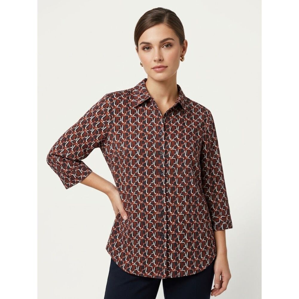 East 5th Black Red Cotton Stretch Button Down Shirt 3x 3/4 Sleeve Career Office